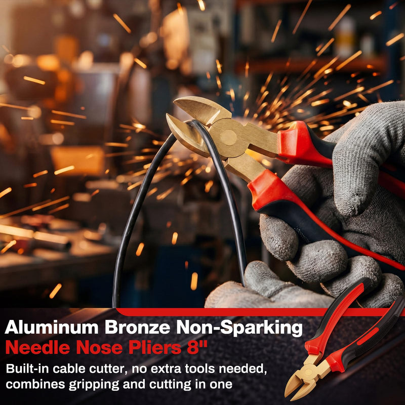 Hicarer 8" Non Sparking Diagonal Cutting Pliers Aluminum Bronze Spark Free Wire Cutters Non Magnetic Flush Cutting Corrosion Resistant Safety Tool Electronics Jewelry Industrial Explosive Environments
