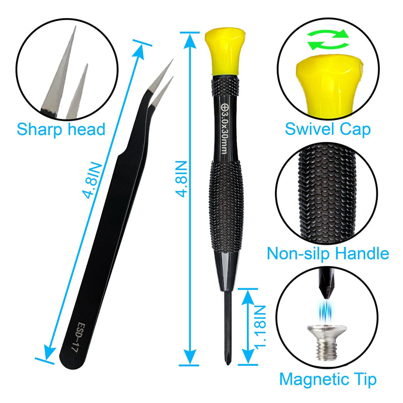 18PCS Mini Precision Screwdriver Set With Case, Lengnoyp Magnetic Small Flathead Phillips Pentalobe Torx Star Screwdriver Set Kit and Tweezers for Repairing Computer Eyeglass Phone Watch 4-color