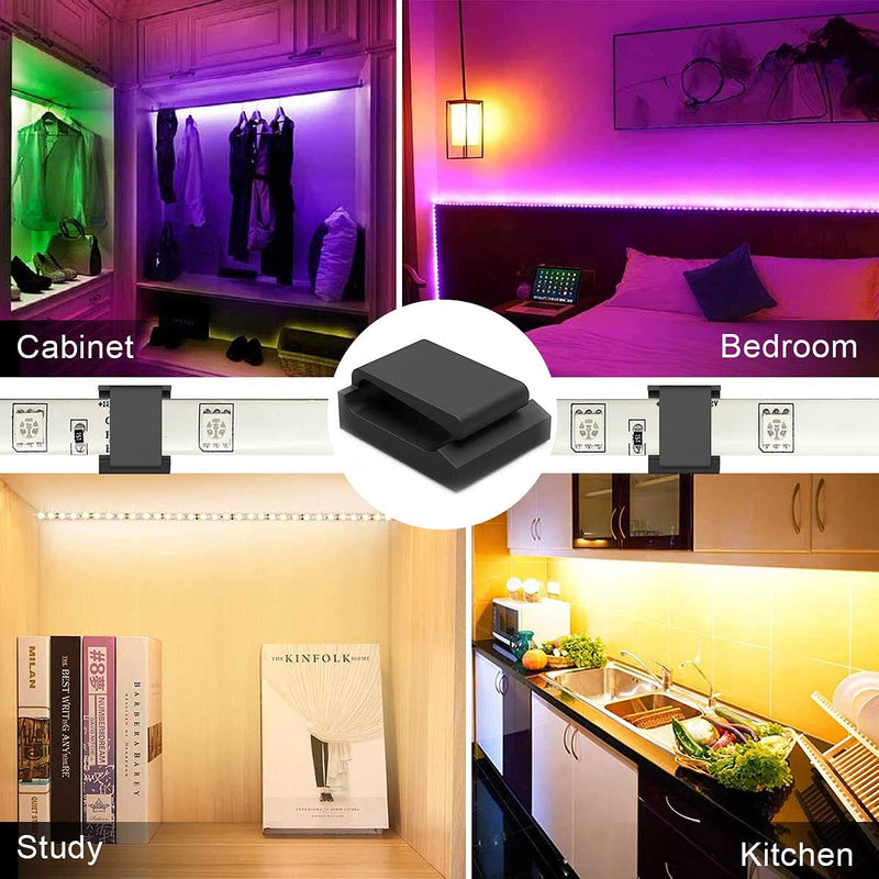 Strip Light Mounting Clips, ProPOW Self-Adhesive Mounting Bracket 3M Clip, Strip Light Clips,Cable Holder Wire Organizer Cord Hook Accessories(Black 100pcs) Black 100 PCS