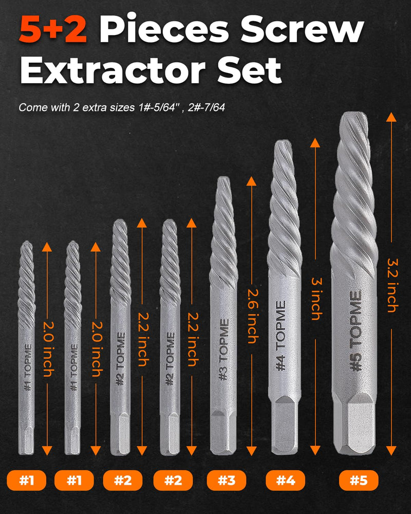 Screw Extractor Set, 7PCS Easy Out Screw Extractor Set, Stripped Screw Extractor for Removing Damaged Screws, Broken Bolts, Studs 7 Pieces