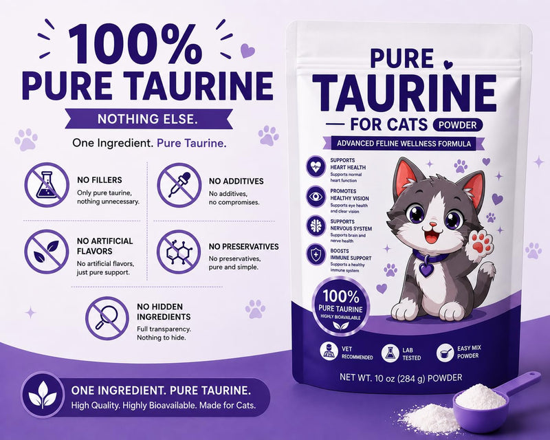 Taurine for Cats - Taurine Powder Supplement Boost, Energy & Vitality, Skin & Coat Health for Heart, Vision & Daily Wellness (10 OZ - 285 Grams) 10 OZ - 285 Grams