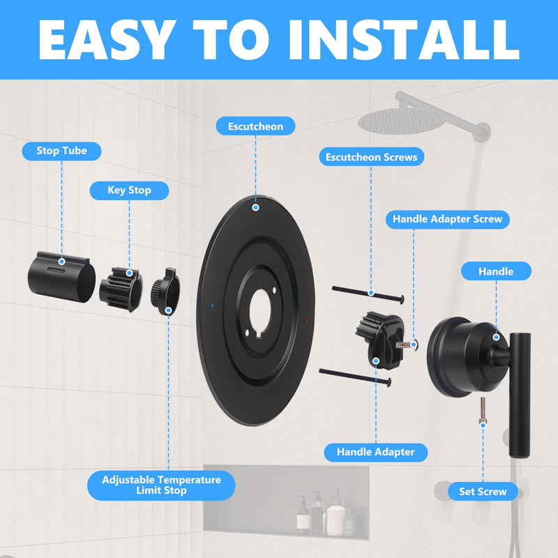 T2901BL Shower Handle Compatible with Moen Gibson Posi-Temp Valve Trim Kit, Matte Black Shower Compatible with Moen Gibson Posi-Temp Shower/Tub 2510/2520/2570/2590 Pressure balanced Valves
