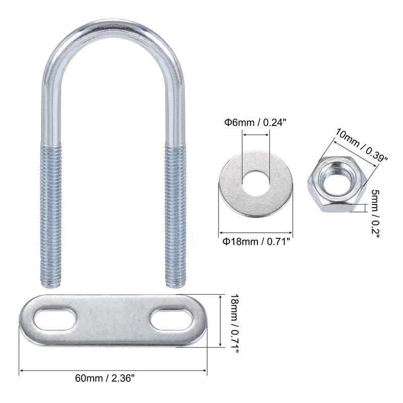uxcell Round U-Bolts 4 Sets 1.34"(34mm) Inner Width 75mm Length Steel M6 with Nut, Plate, Washer M6x34mmx75mm