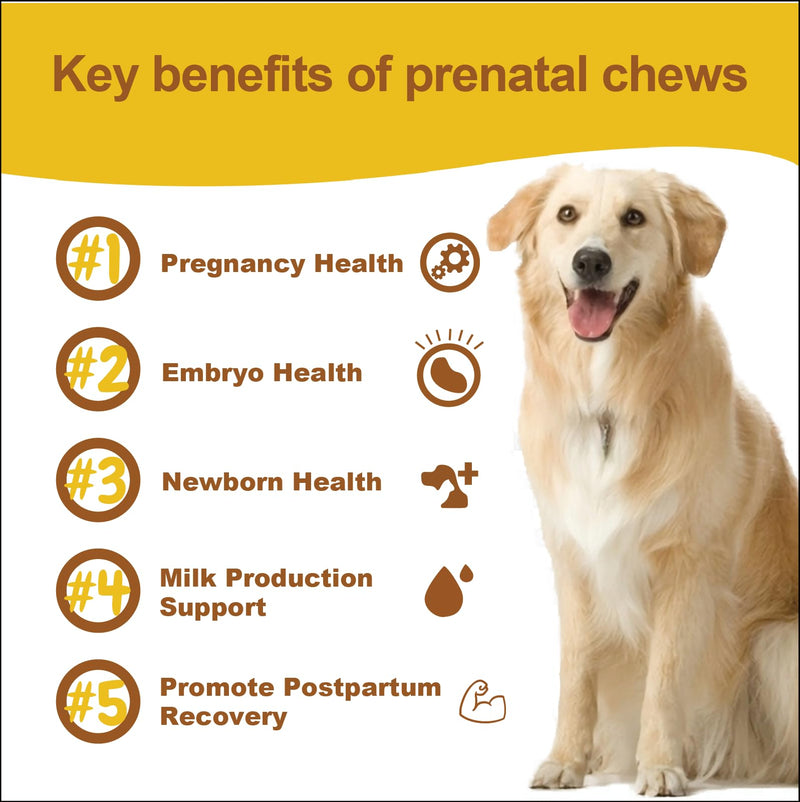 Dog Prenatal Vitamins for Pregnant & Nursing Dogs - Supports Healthy Pregnancy, Puppy Growth & Lactation - with Folic Acid, Iron & Calcium - 120 Soft Chews