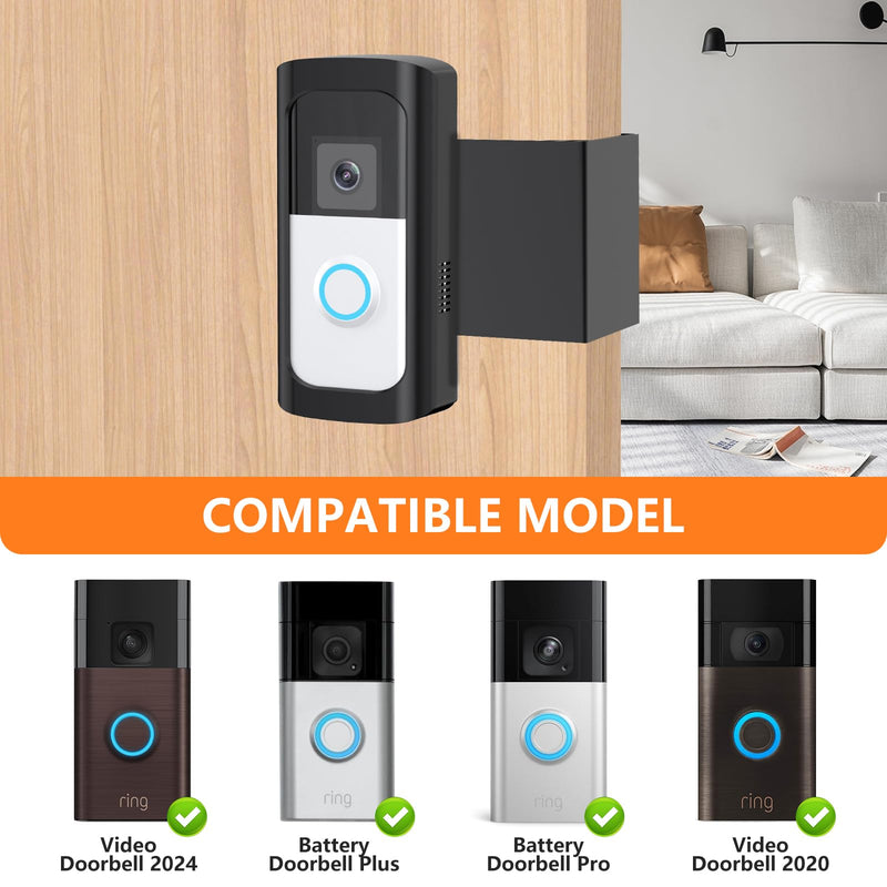 Anti-Theft Ring/Camera Video Doorbell Mount, Doorbell Door Bracket No Drilling Compatible with Ring Video Doorbell 2/ (2020 Release)/ Battery Doorbell Plus/Pro for Houses, Apartments, Rentals (Black) Black