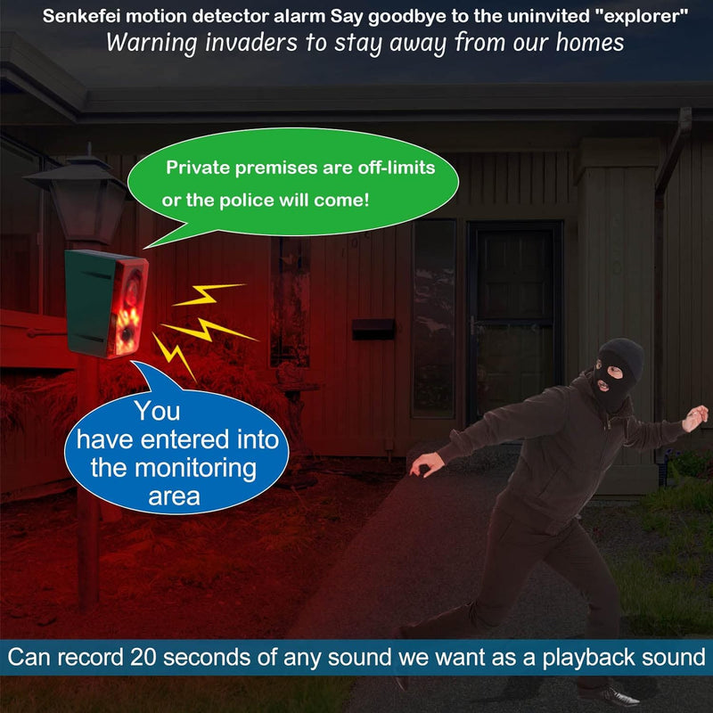 Solar Outdoor Motion Sensor Alarm - Barking Dog Motion Sensor, Motion Sensor Noise Maker with Remote Control 20 Second Recording, Say Goodbye to Intruders (911N-1) 1-Pack