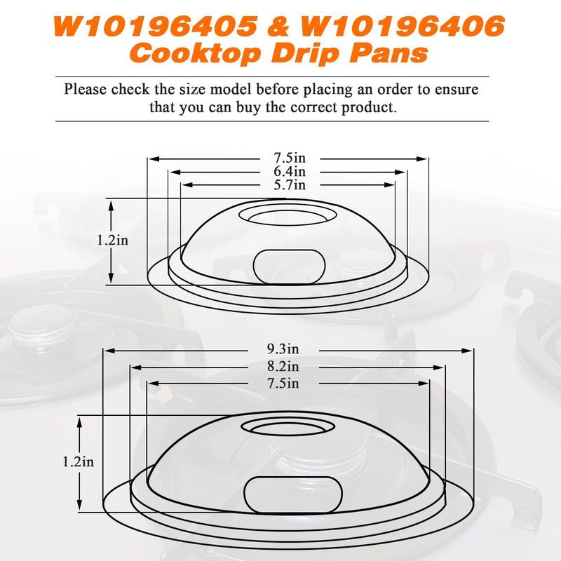 W10196405 W10196406 Chrome Drip Pans Kit by Blutoget -Compatible for Whirlpool Electric Range Burner -Replaces 0089285 0091813 0304979 0310228 -Includes an 8-Inch and 3 6-Inch Electric Stove Drip Pans