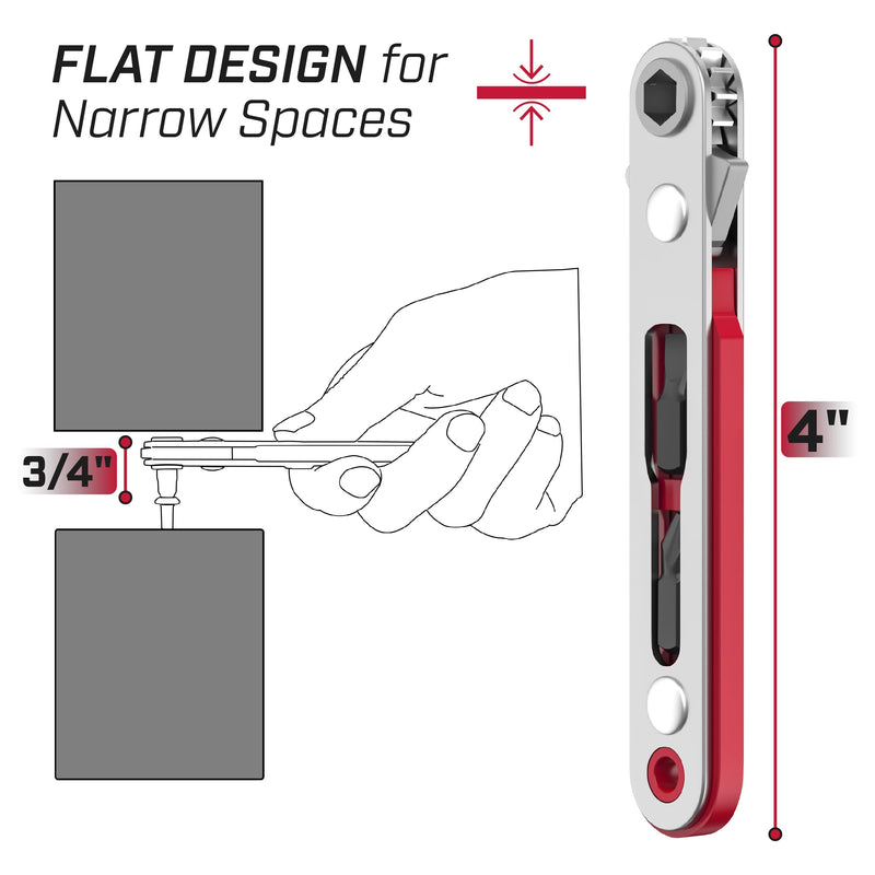 Bates- Mini Ratchet Wrench Screwdriver, 1/4" Magnetic 90 Degree Screwdriver, Low Profile Ratchet, Right Angle Screwdriver Low Profile Screwdriver, Small Ratchet, Angled Screwdriver for Tight Spaces