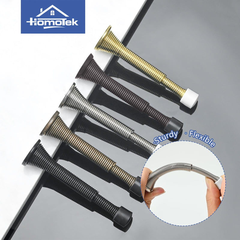HOMOTEK 2 Pack Telescoping Spring Door Stoppers, Extended from 3-1/8 to 4-1/4 inches Wall Mount Extra Long Door Stops- Flexible Spring Doorstops Wall Protector (Satin Nickel) Satin Nickel