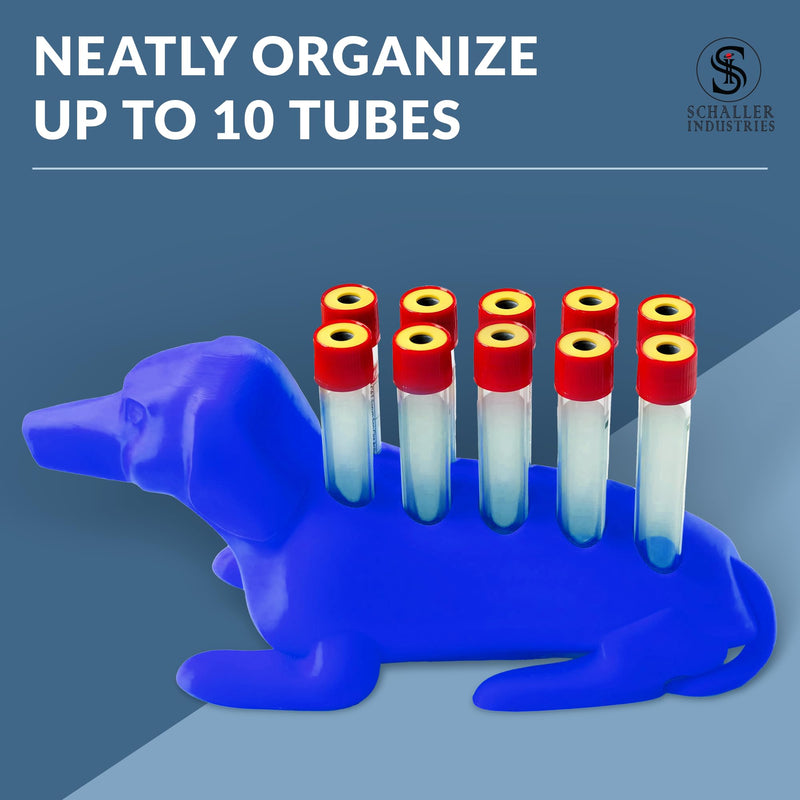 S I Schaller Industries Dachshund Test Tube Holder, 13mm - Veterinary Blood Test Tube Rack, Holds 10 Vials, Compact Fun Design Organizer for Veterinary and Research Lab Use - Royal Blue 13mm Tubes