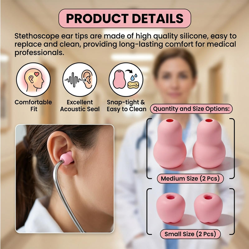 4 Pcs Stethoscope Ear Tips Replacement for Stethoscopes,Compatible with Littmann Eartips,Ear Piece,Replacement Parts for Classic III,Cardiology 3/4&IV,Small/Medium,Silicone Earplug (pink) pink