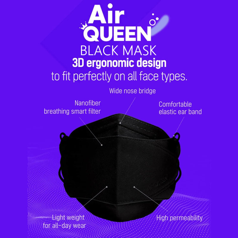 AIRQUEEN 3-Layer Nano-Filter Face Mask for Adults, Black 50 Pack, Lightweight and Breathable Face Mask, Reusable Face Mask