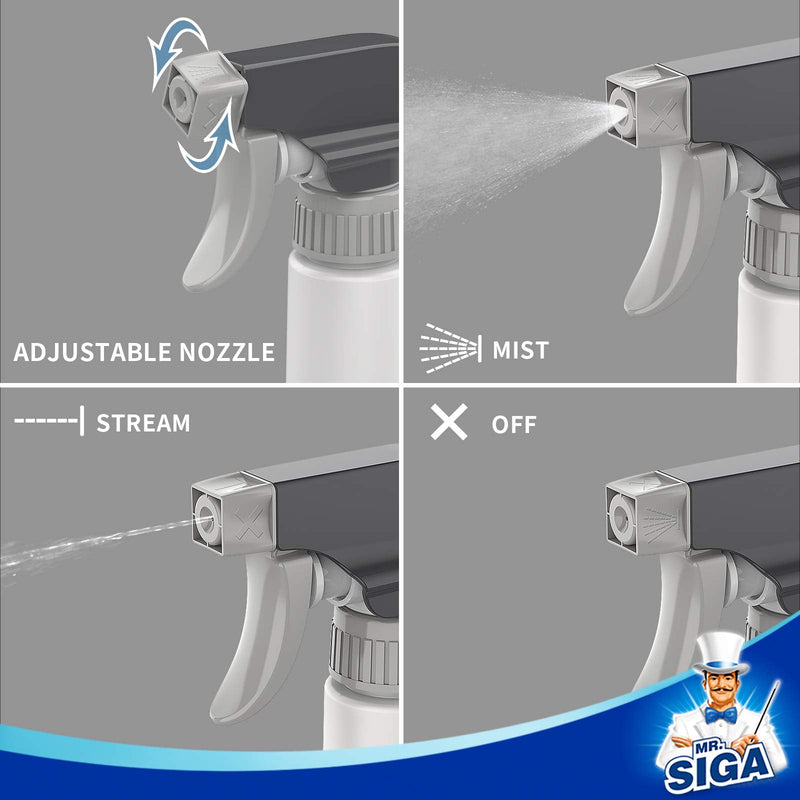 MR.SIGA 16 oz Empty Plastic Spray Bottles for Cleaning Solutions, Heavy Duty Household Reusable Spray Bottles with Measurements and Adjustable Leak Proof Nozzle, 3 Pack 470ml, 3 Pack