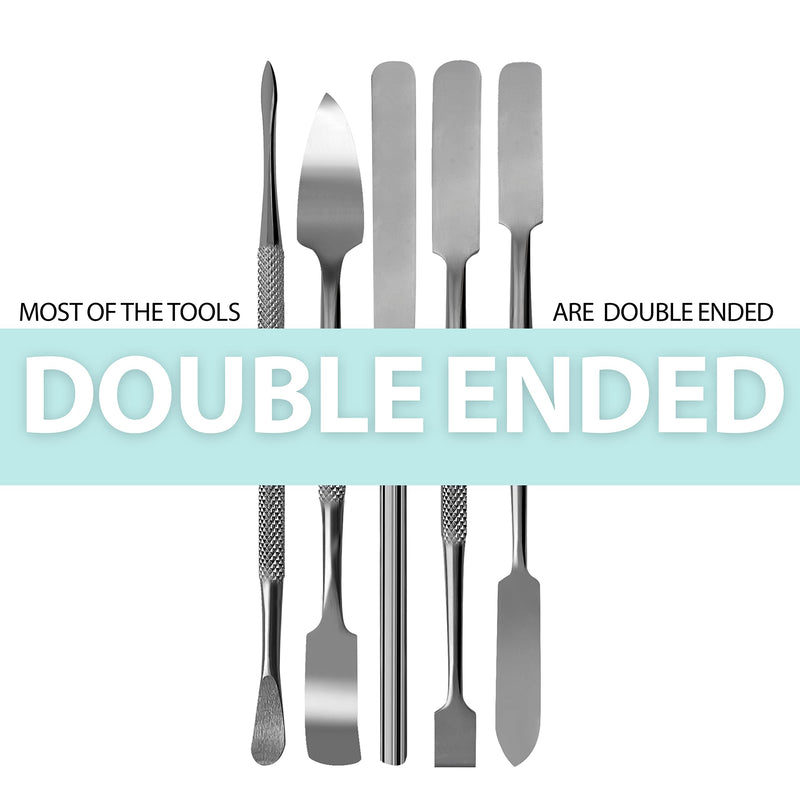 SURGICAL ONLINE Metal Spatula 5 pcs Set Kit Tools - Stainless Steel Double-Sided Tools, High Mirror Finish, Built-in Finger Grips.