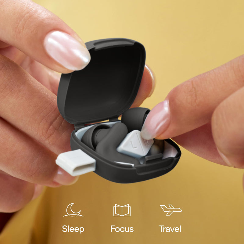 Alpine Silence Earplugs for Sleep, Focus & Travel - V-Shape Snug Fit & Soft Oval Tips – 4 Sizes XS/S/M/L - Comfortable, Reusable Hearing Protection - 22dB – Black