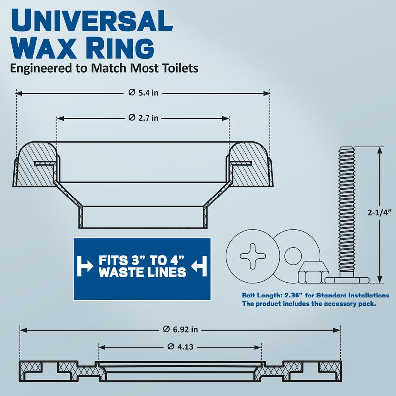 NEEXAN Toilet Flange Repair Kit with Wax Ring and Bolts, Fits 3-4 in Drains 8