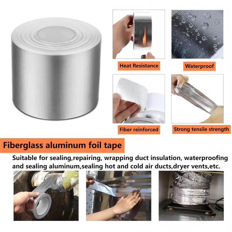 db11 High-Temperature Heat Reflective/Adhesive Backed Heat Barrier Tape Roll, Glassfiber Heat Shield Reflective Tape Wrap Roll 2" x 16.4FT for Car Intake Pipe, Engine Bay (Silver)