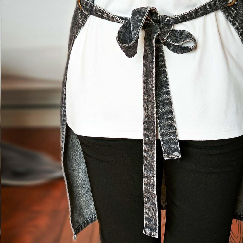 Denim Apron With Pockets,Distressed Jean Apron,Hairstylist Aprons,Denim Work Apron - Washing Style | Adjustable XXL Dark Grey