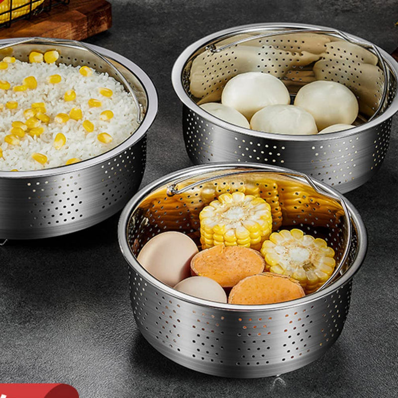 Luxshiny Stainless Steel Steamer Basket 7.79 in Vegetable Food Steamer Basket with Drainable Holes for Rice Dumplings Seafood Vegetables Eggs Potatoes and Corn