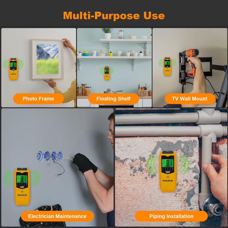 Stud Finder Wall Scanner, 5 in 1 Stud Detector with Smart Microprocessor Chip and HD LCD Display, Beam Finders for Center and Edge of Wood, AC Wire, Joist, Metal and Pipe, Tool Gifts for Men