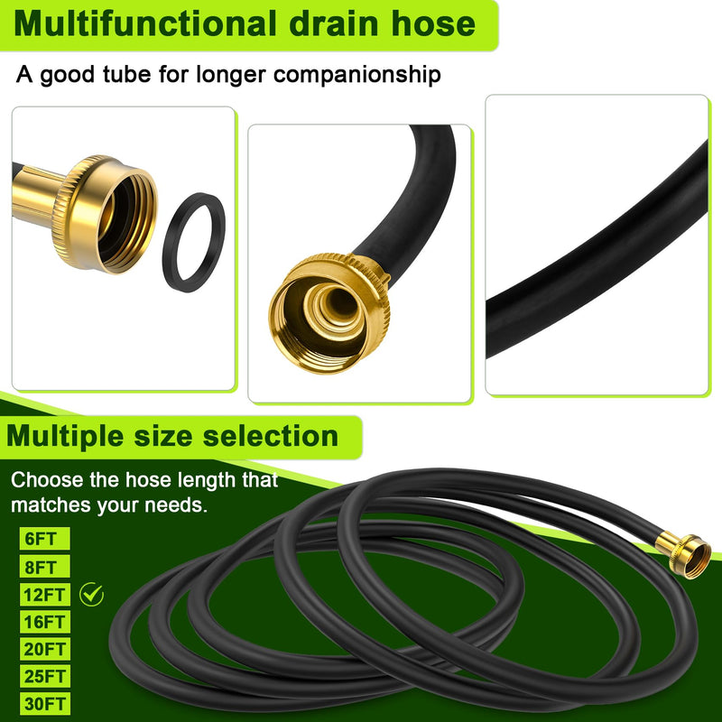 12FT Dehumidifier Drain Hose with 3/4 Inch FHT Connector, featuring Rust-Resistant Brass Fittings for Leak-Proof Connection, Perfectly Compatible with Most Dehumidifier Brands(7 Length Options) Black 12FT
