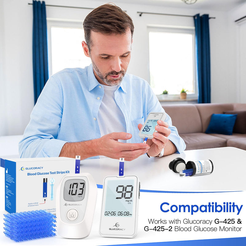 Glucoracy G-425-2/G-425 Blood Glucose Test Strips, 50 Counts Test Strips for Diabetes, 50 Counts Blood Lancets, Only for Glucoracy G-425-2/G-425 Meter Kit