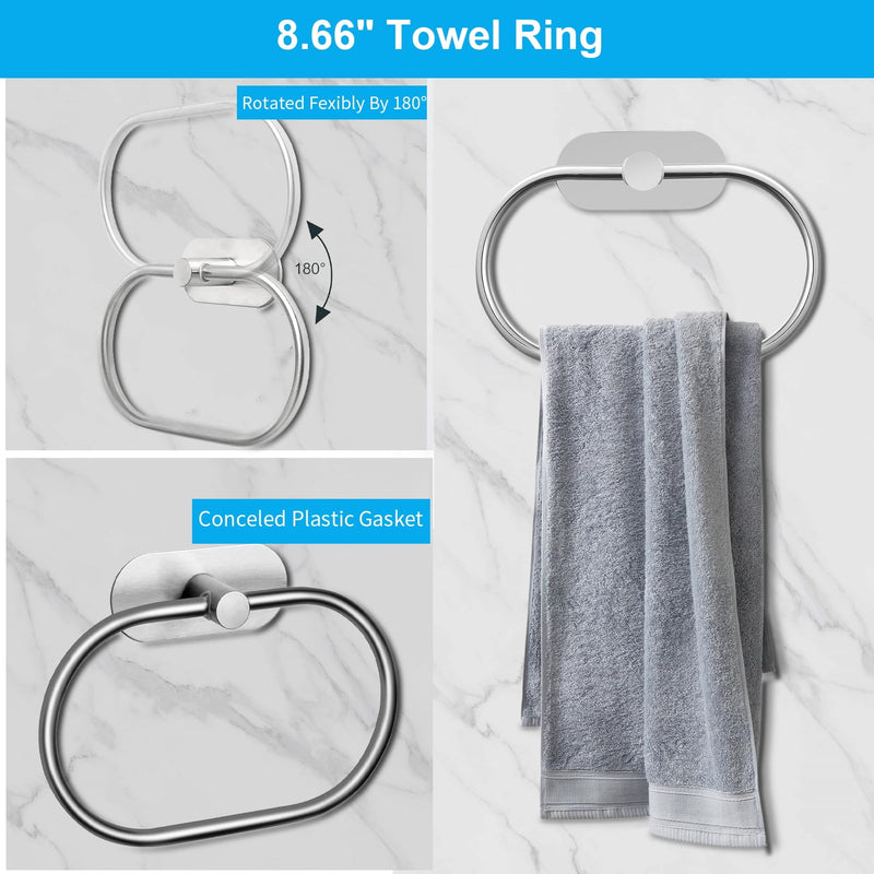 5 Pieces Bathroom Hardware Set,Towel Bar Set Stainless Steel Wall Mounted,Includes 16In Hand Towel Bar, Towel Ring, Robe Towel Hooks,Toilet Paper Holder, Bathroom Towel Rack Set Silvery 5