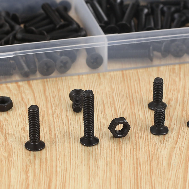 440 Pcs M4 Countersunk Head Phillips Screws and Hex Nuts Assortment Kit, Black Flat Head Screws Machine Screws Bolts and Nuts Set, M4 x 4mm/6mm/8mm/10mm/12mm/16mm/20mm M4-440