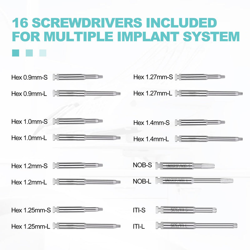 PER4MANCE Implant Torque Wrench Kit for Implant Maintenance at Home: Universal Implant Screwdrivers Fixing Tools with 12 Hex Drivers, 2 Unigrip Drivers & 2 Torx/Star Drivers (Long & Short Style)