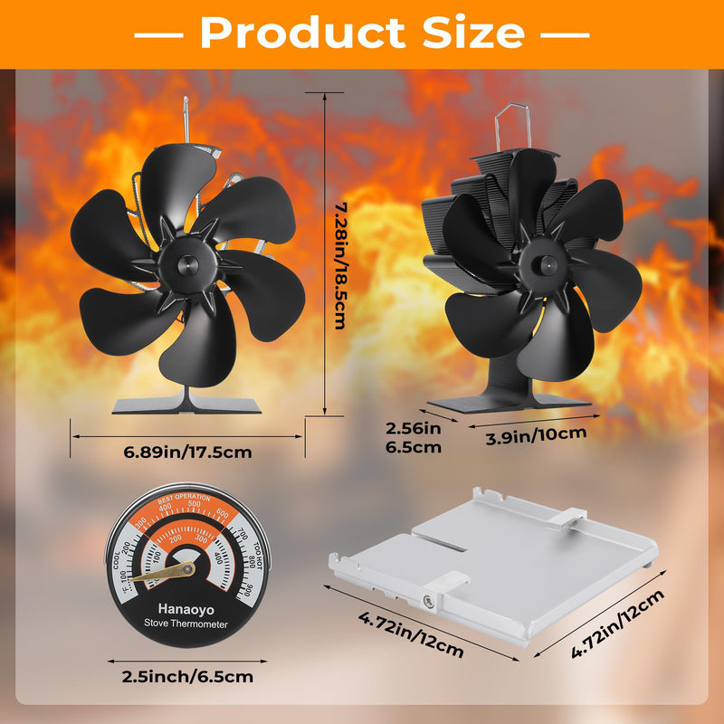 Hanaoyo Wood Stove Fan Compatible for Buddy Heater, Heat Powered Stove Fan with Bracket for Heaters, Thermal Fireplace Fan Non Electric for Camping/Picnics/Pellet/Wood Burning Stove