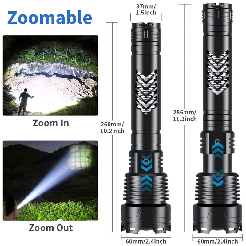 Rechargeable Flashlights High Lumens, 6000 Lumens Super Bright Flashlights with Long Handle, 5 Modes & Zoomable, 10000mAh Waterproof Powerful Handheld Flashlight for Camping Emergency
