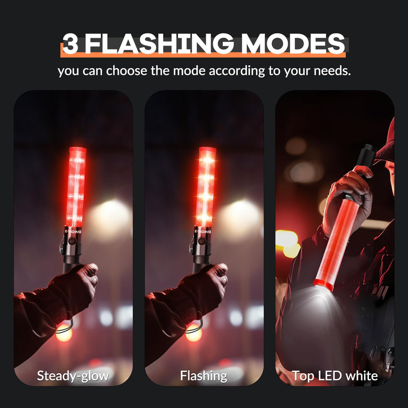 2 Pieces 16 Inch Signal Traffic Wand, Traffic Control Wand with White LED on Top, Safety Traffic Baton Light for Parking Guides Outdoor Camping 2 Pack of 16 in