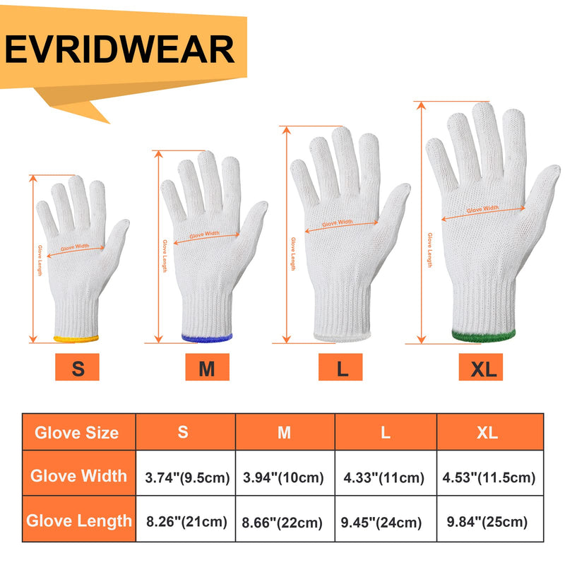 Evridwear Cotton Polyester String Knit Shell Safety Protection Work Gloves for Painter Mechanic Industrial Warehouse Gardening Construction Men & Women 12 Pairs, no Dots, Large Size Large (Pack of 24)