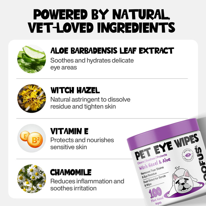 Dog Eye Wipes 100 Counts - Dog Tear Stain Remover for Dogs - Hypoallergenic Pet Eye Cleaner Wipes for Dogs & Cats White