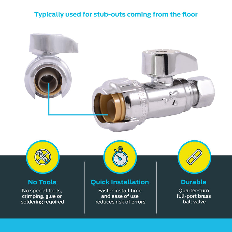 SharkBite 1/2 x 3/8 Inch Compression Straight Stop Valve, Quarter Turn, Push to Connect Brass Plumbing Fitting, PEX Pipe, Copper, CPVC, PE-RT, HDPE, 23037-0000LF 1/2 in. x 3/8 in.
