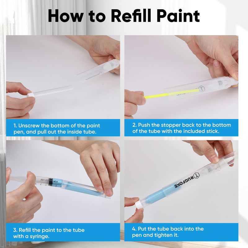 Touch Up Paint Pen 4 Pack Pens Fillable Paint Touch Up Brush Pen for Walls Refillable Paint Touch Up Pen for Wall Repair Funiture Cabinet Wood Floor Window 6ML 4 Count (9 Pcs Kit)