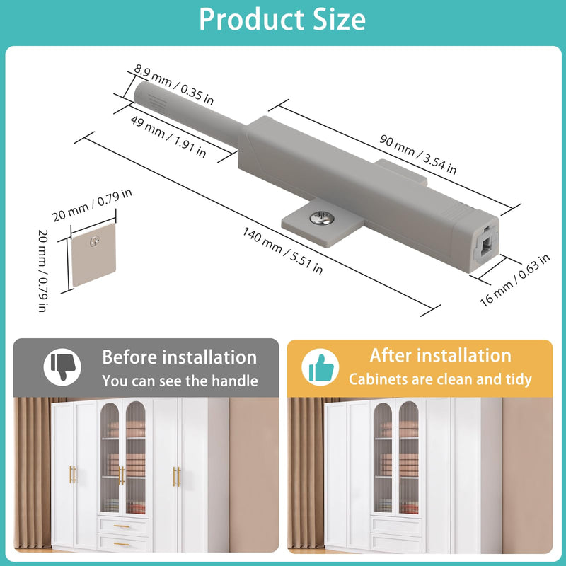 Push Touch Latch, Jiayi Push to Open Cabinet Latch 2 Pack Heavy Duty Door Spring Magnet On Close Push Catches Magnetic Push Out Latch for RV Hidden Barn Kitchen Doors Drawer Gray