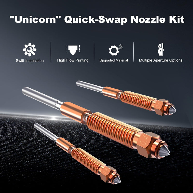 4PCS Unicorn Quick-Swap Nozzle for Creality K1C Nozzle Kit | 0.4mm, 0.6mm, 0.8mm High Flow Nozzle Kit with Titanium Alloy Heat Break, Hardened Steel nozzle for Ender 3 V3/Ender 3 V3 Plus K1C / Ender 3 V3