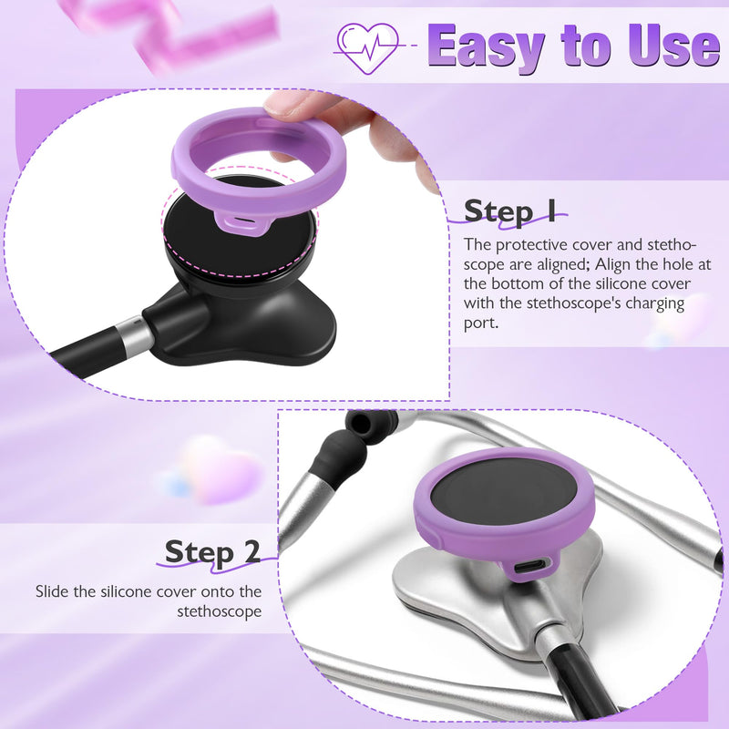 3 Pcs Digital Stethoscope Chestpiece Cover Compatible with EKO CORE 500, Silicone Echo Stethoscope Accessories for Protective Dustproof Design(Gradient Purple) Gradient Purple