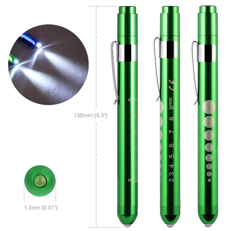 Green Pen Light with Pupil Gauge LED Penlight for Nurses Doctors, Reusable Medical Penlight for Nursing Students Doctors Medical Pen Lights Diagnostics and Screening Professional Medical Supplies