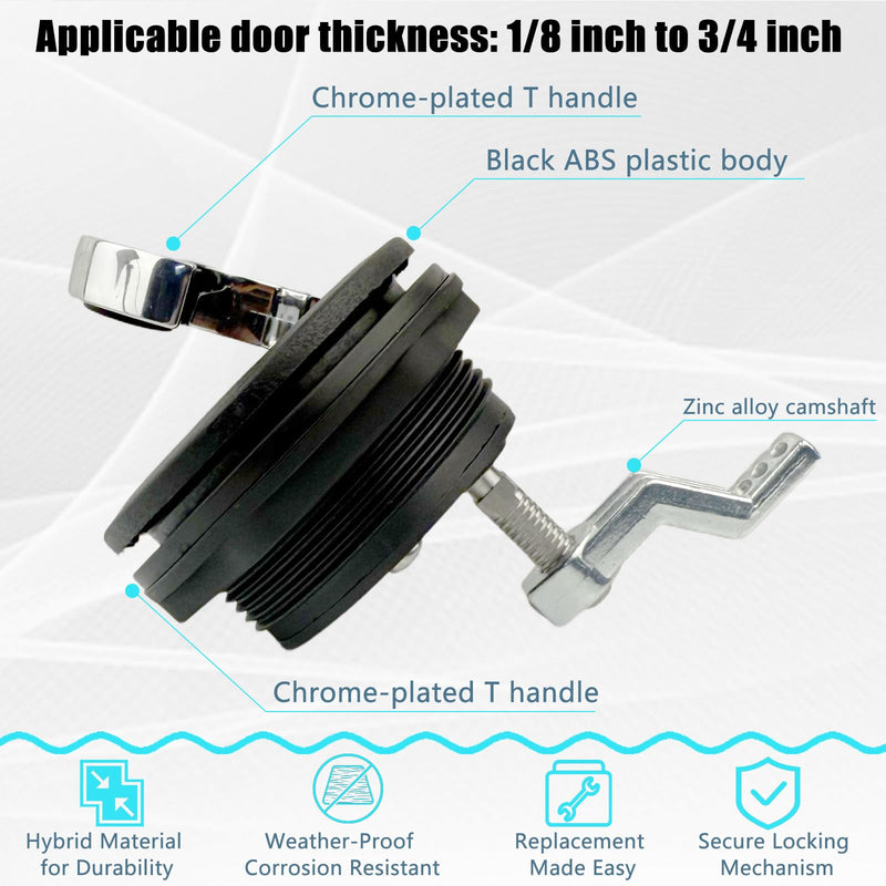 T-Handle Boat Hatch Latch Lock with Keys - Flush Mount Marine Cam Latch Replacement, Anti-Corrosion Zinc Alloy & ABS Plastic, Hardware for Boat Deck, RV Compartment (Black & Chrome)