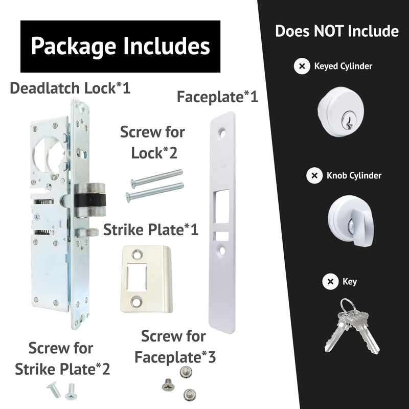elox Narrow Stile Aluminum Door Mortise Deadlatch Lock, Handing Reversible Latch, 1-1/8" Backset, w/Aluminum & Bronze Duronodic Finish faceplate, Without Cylinder and Without Keys Silver
