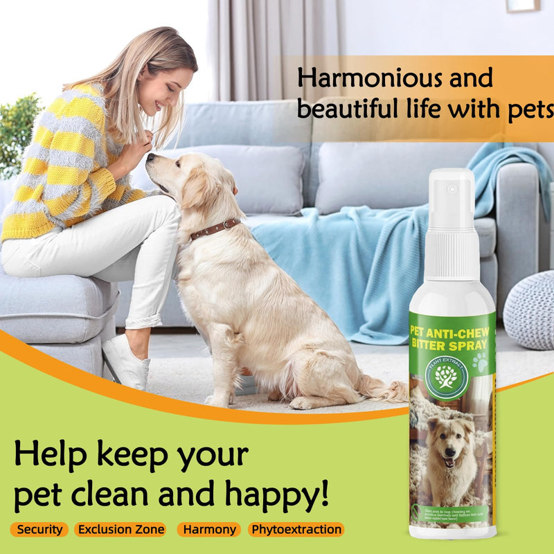 Anti-Chew Bitter Apple Spray for Dogs 120ml, Deter Dogs and Cats from Chewing Furniture and Other Household Items, Friendly Formula Training Spray for Indoor & Outdoor Use