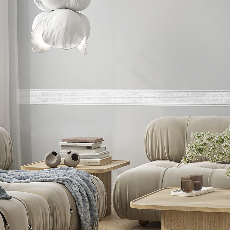 Wallpaper Border 180" x 3.1" Peel Stick Foam Molding Trim Self Adhesive, Crown Molding Wallpaper Border Flexible, 3D Wall Edging Lines Foam Baseboard, Wall Base Moulding Trim for Home DIY Decoration White 3.1" x 180"
