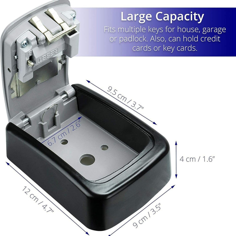 Lock Box for Keys with Code, Wall Mount Key Lock Box Combination, 4-Digit Resettable, Weather-Resistant Outdoor Lockbox for Keys, Large Capacity Key Safe