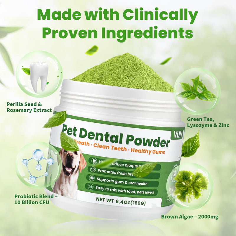 Dog Dental Powder for Dogs Teeth Cleaning Powder Probiotic Dental Care Supplement for Pet Dog Breath Freshener, with Brown Algae, Plaque Tartar Remover, Fresh Breath, Sensitive Stomach Support