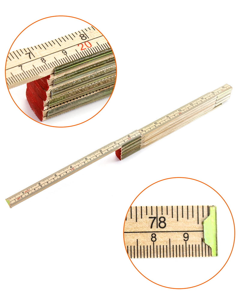 QWORK Folding Wood Rule, 2 Pack, 6FT 6 Inch Foldable Ruler with US and Metric Measurements for Carpenters