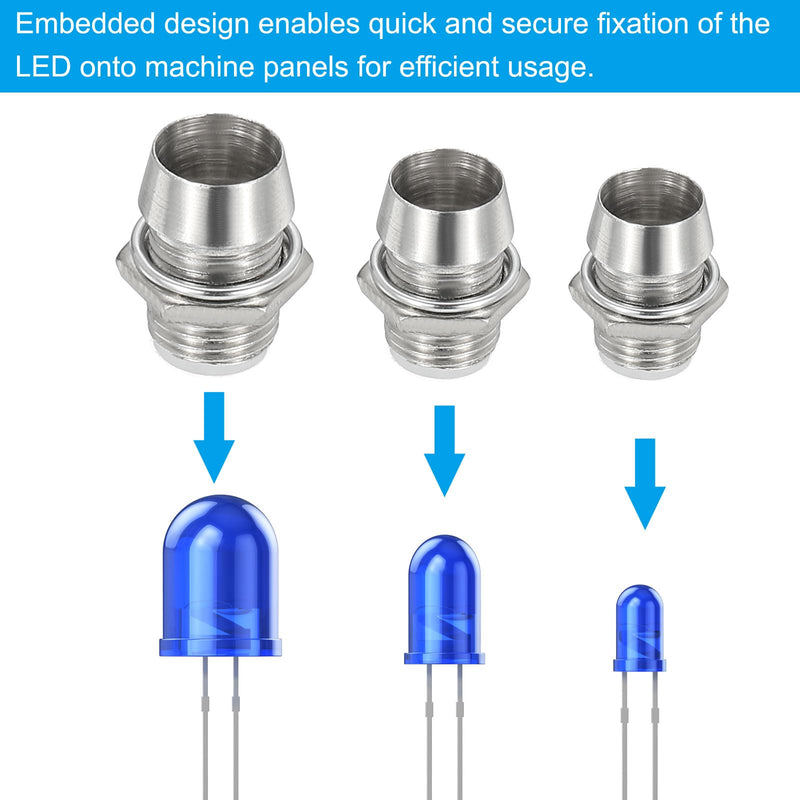 PATIKIL 5mm Emitting Diode Holder, 20 Pcs Aluminum LED Holder Clip Mounting Bracket Socket Cap for Lamp Bulb Bezel Mount Panel LED Display, Silver