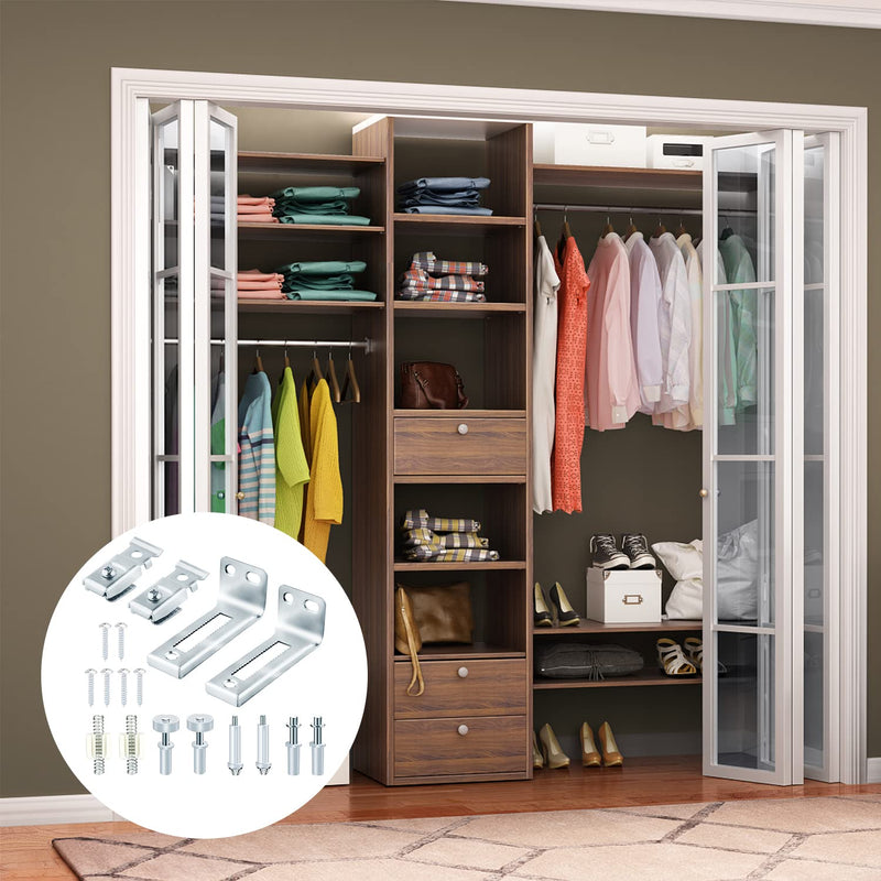 Bi-Fold Door Hardware Repair Kit, Closet Door Hardware for 3/8 inch Thick Doors,with Top and Bottom Pivots,Guide Wheel Bifold Closet Door Hardware Repair Replacement