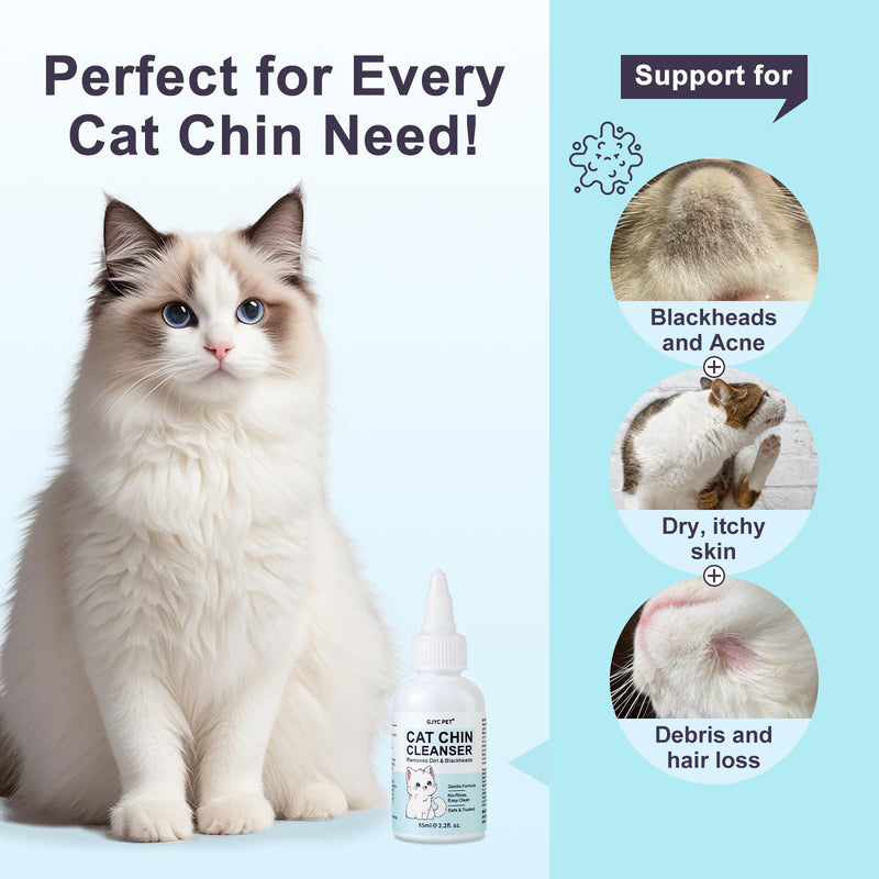 Cat Chin Cleanser Set | Feline Facial Solution for Acne & Blackheads with Brush and Pads - Purifies, Calms & Maintains Healthy Skin, 2.2 fl oz - PawsPlanet Australia